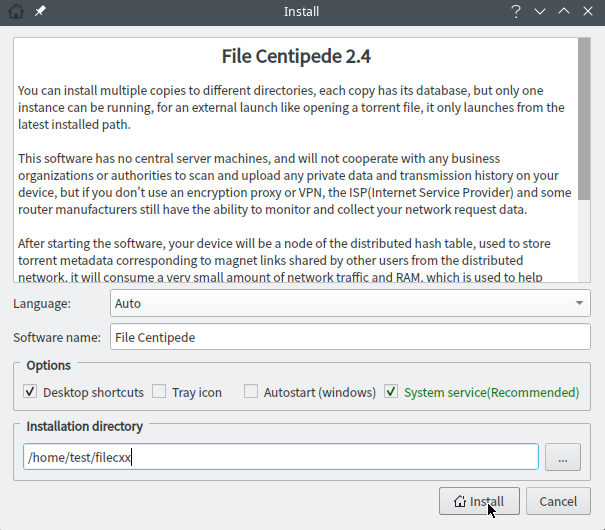 설치 방법 File Centipede